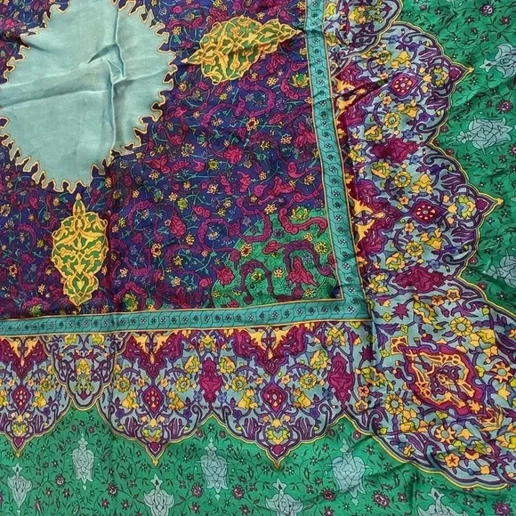 Women’s Silk Square Bohemian Colorful Scarf Boho Green Purple Blue Pink Yellow - Picture 2 of 10